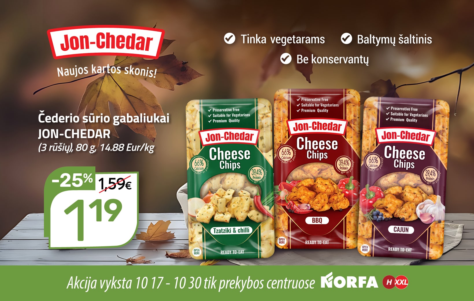 JON-CHEDAR čederio sūrio gabaliukų akcija