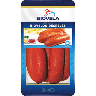 BIOVELOS karštai rūkytos dešrelės, 570 g