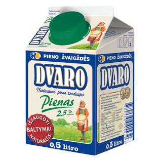  DVARO pienas, 2,5% rieb., 0,5 l