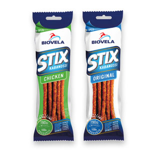 Karštai rūkytos dešrelės STIX KABANOSSI (2 rūšių), 100 g