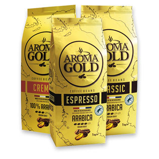 Kavos pupelės AROMA GOLD CREMA, CLASSIC arba ESPRESSO, 1 kg