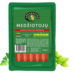 MEDŽIOTOJŲ karštai rūkytos dešrelės, a. r., 600 g