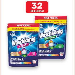 Skalbimo kapsulės DER WASCHKONIG UNIVERSAL arba COLOR, 32 vnt./pak.