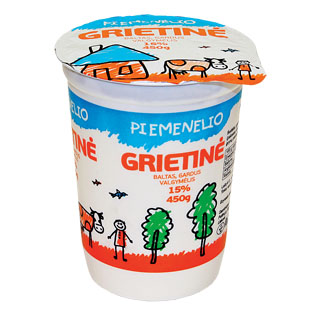 PIEMENĖLIO grietinė, 15% rieb., 450 g