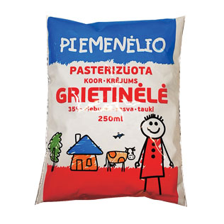 PIEMENĖLIO pasterizuota grietinėlė, 35% rieb., 250 ml