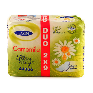 Hig. paketai CARIN ULTRA WINGS CAMOMILE DUO, 18 vnt./pak.