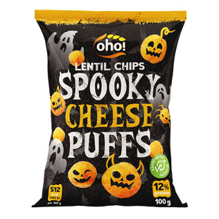 Sūrio skonio raudonųjų lęšių traškučiai SPOOKY CHEESE PUFFS OHO!, 100 g