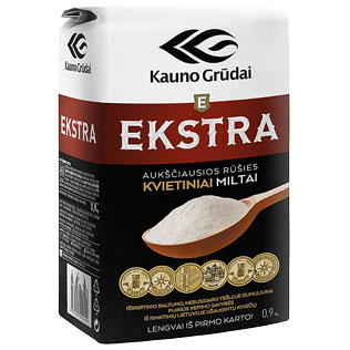 KAUNO GRŪDŲ kvietiniai miltai 405D EKSTRA, a. r., 0,9 kg