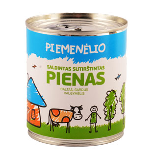 PIEMENĖLIO saldintas sutiršt. pienas, 8% rieb., 397 g.