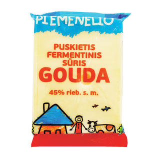 PIEMENĖLIO puskietis ferment. sūris GOUDA, 45% rieb. s.m., 200 g