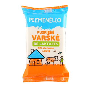 PIEMENĖLIO trinta varškė be laktozės, 9% rieb., 180 g